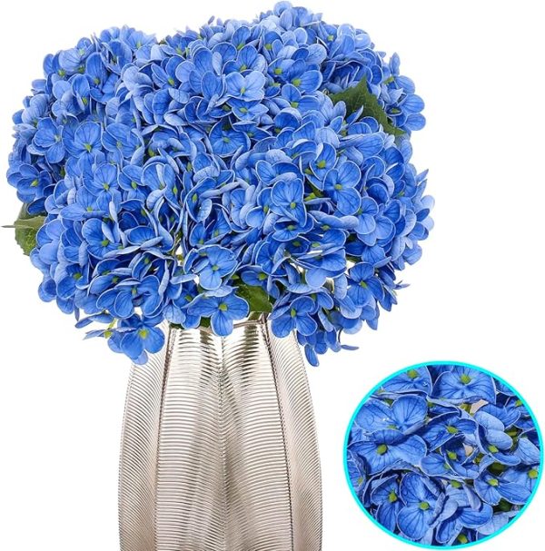 Kimura's Cabin 5pcs 21" Real Touch Hydrangeas Fake Blue Flowers Full Latex Artificial Hydrangea Flowers Stems for Home Table Centerpieces Wedding Party Decoration,Royal Blue